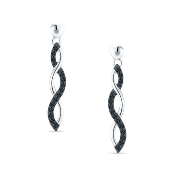 Infinity Twisted Two Tone Stud Earring Black CZ 925 Sterling Silver Wholesale